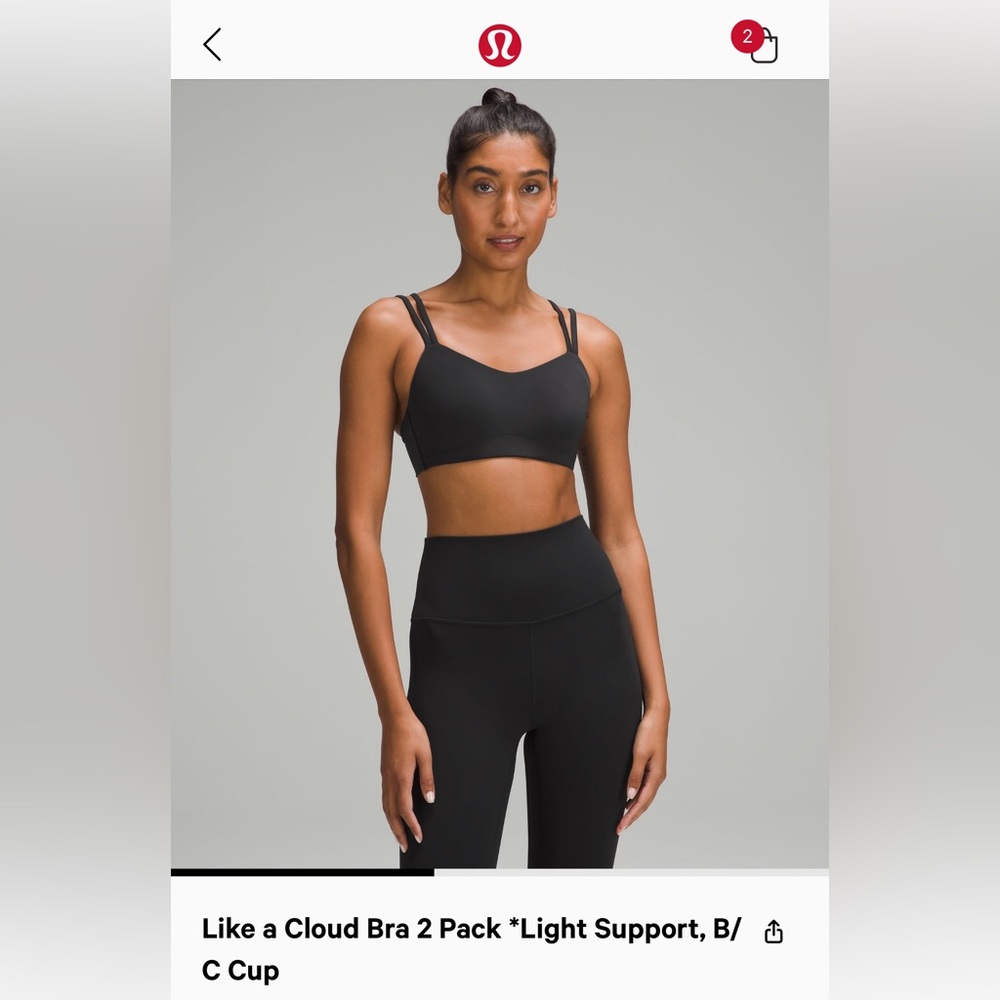 Lululemon Black Like A Cloud Bra Size 12
